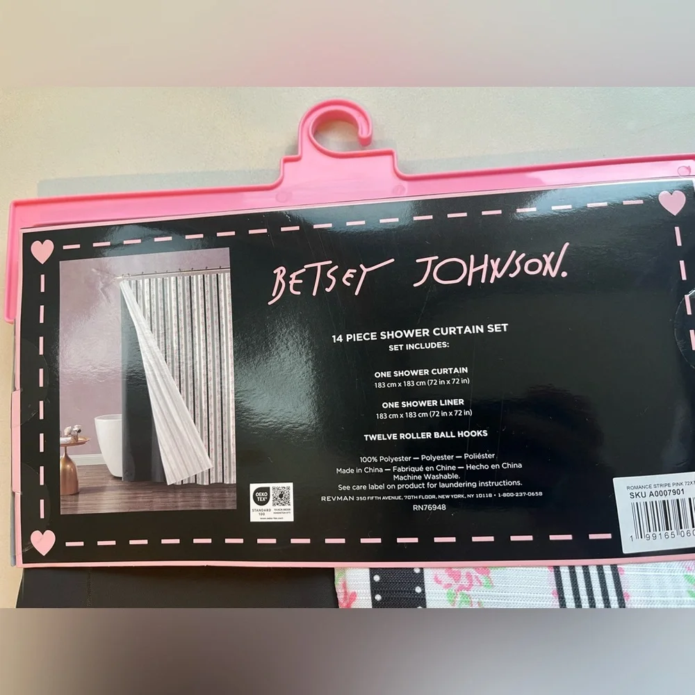 Betsey Johnson Black and Pink Flower Roses Shower Curtain Set
